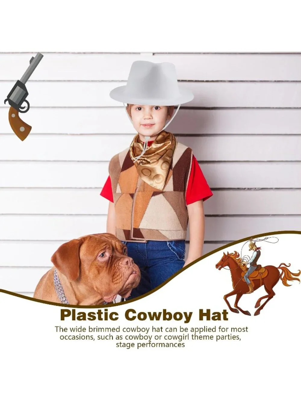 Kids White Plastic Western Costume Cowgirl Cowboy Hat 15 Pack